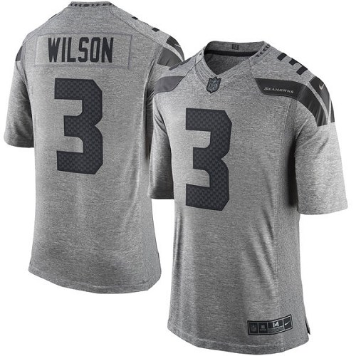 Men's Limited Russell Wilson Nike Jersey Gray - #3 Gridiron NFL Seattle Seahawks